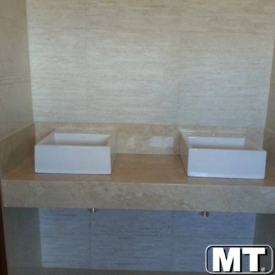 Lavatório em Crema Marfil com Cuba Sobreposta